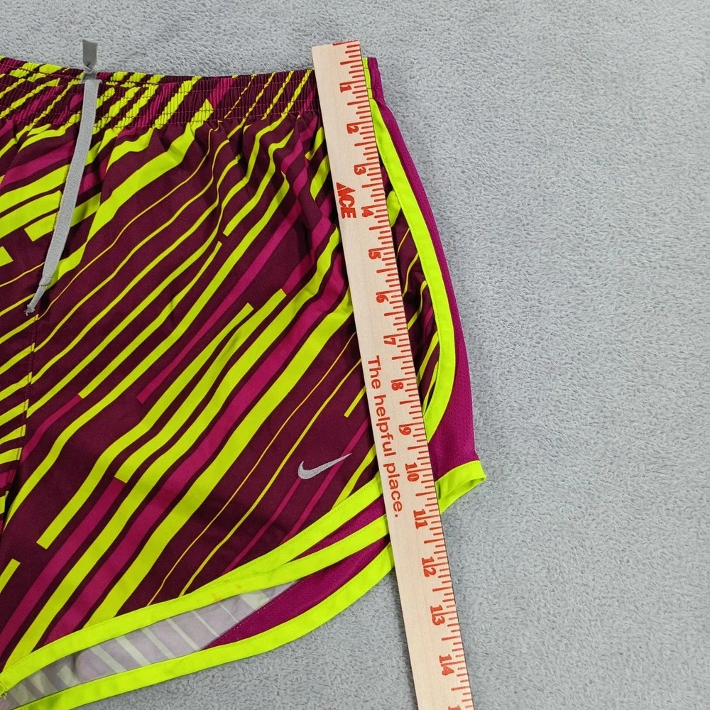 Nike Womens Tempo Running Shorts Berry Lime Medium Geometric Stripe Dri-FIT
